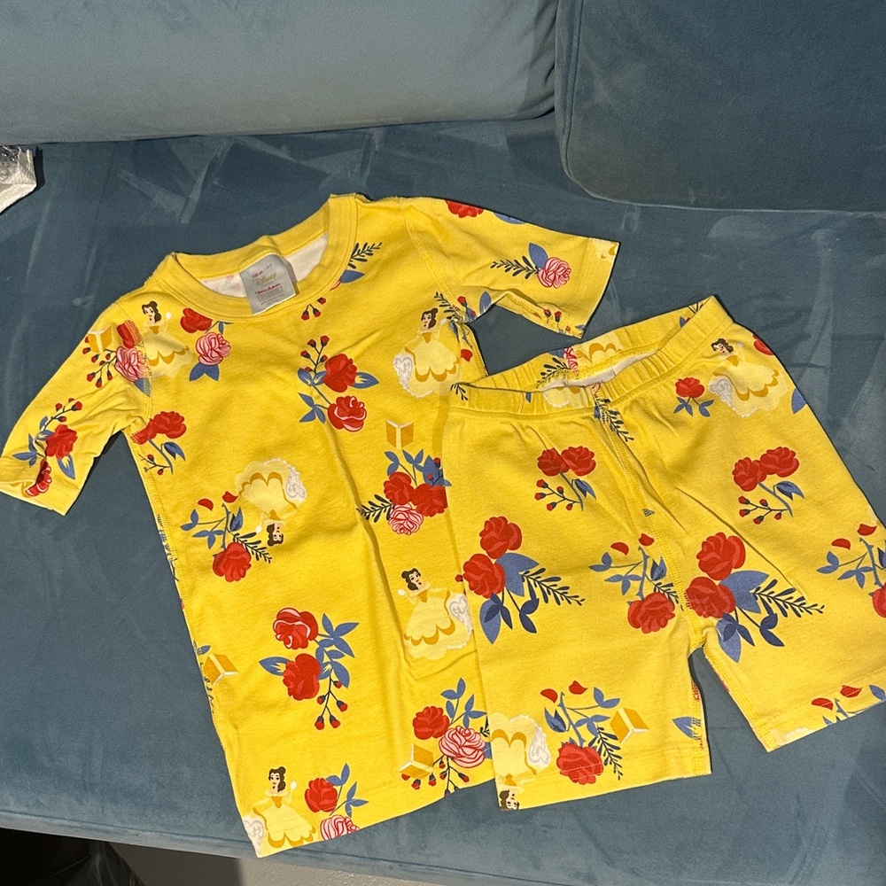 Hanna Andersson Disney Yellow Floral Kids Pajamas Short Johns size 130 US 8
